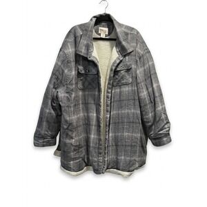 True Nation Mens 5XL Sherpa Lined Flannel Shirt Jacket Gray Plaid Shacket Cotton